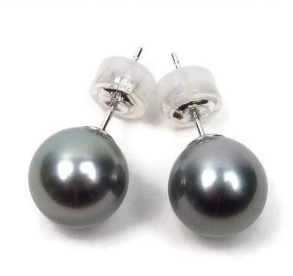 

par de 10-11mm tahitian negro perla verde earring18k, White