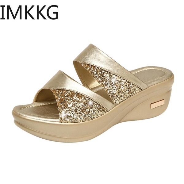 

women summer bling slipper ladies pu leather wedges shoes platform female casual slingbacks sandals comfortable woman shoes, Black