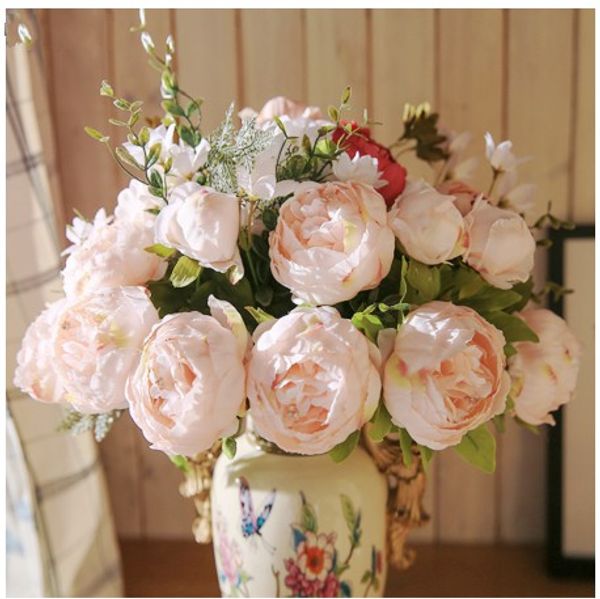 Acheter 1 Bouquet Européen Artificielle Pivoine Décoratif Partie Soie Faux Fleurs Pivoines Pour La Maison Hôtel Décor Bricolage Décoration De Mariage