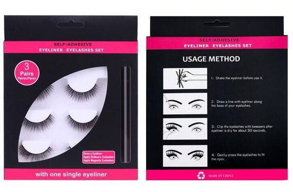

fashion natural fake lashes self-adhesive eyeliner eyelashes 3 pairs set +tweezer handmade eyelashes extension 4 models available dhl free