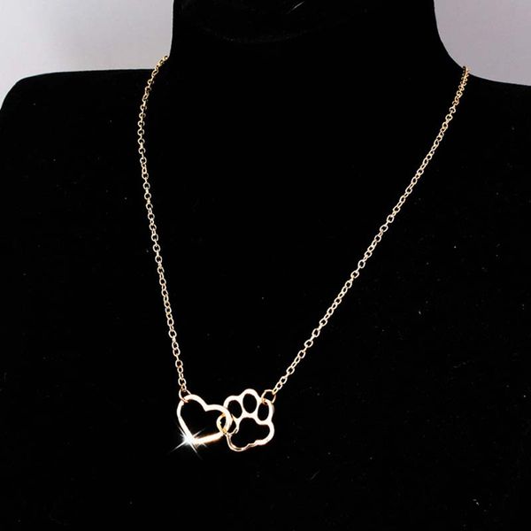 Anhänger Halsketten Nette Romantische Goldene Silber Adjustale Tier Hohl Haustier Fußabdruck Hund Katze Liebe Herz Halskette Halsbänder Trendy Cha310q