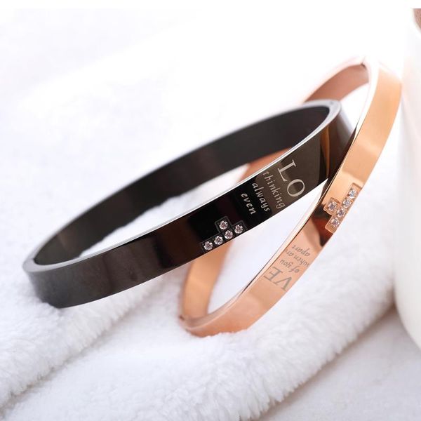 

opk women men couple bangle matching set love letter rose gold black his and hers stainless steel gh919