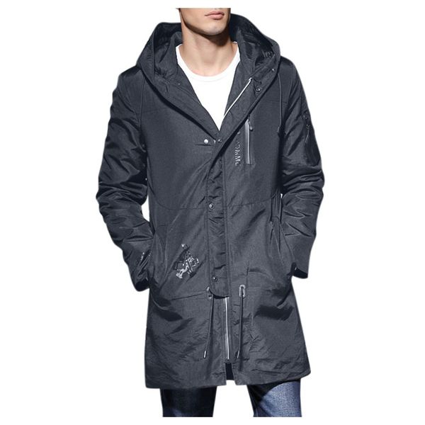 

large size l-3xl autumn winter men's long jacket parkas men warm casual parka coat medium-long thickening hat jacket parka men, Black