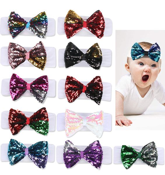 

baby girls 5 inch jojo siwa bows hair accessories 11 colors sequins jojo hair bows with elastic headband ss278, Slivery;white