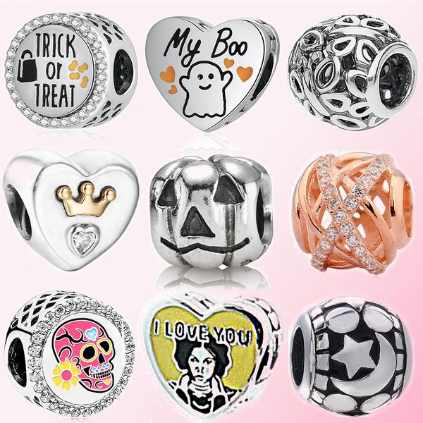 

pandora 925 sterling zilver 1:1 crown hart vormige pasen charme halloween pompoen hoofd ghost duivel blad vlinder ster maan kralen