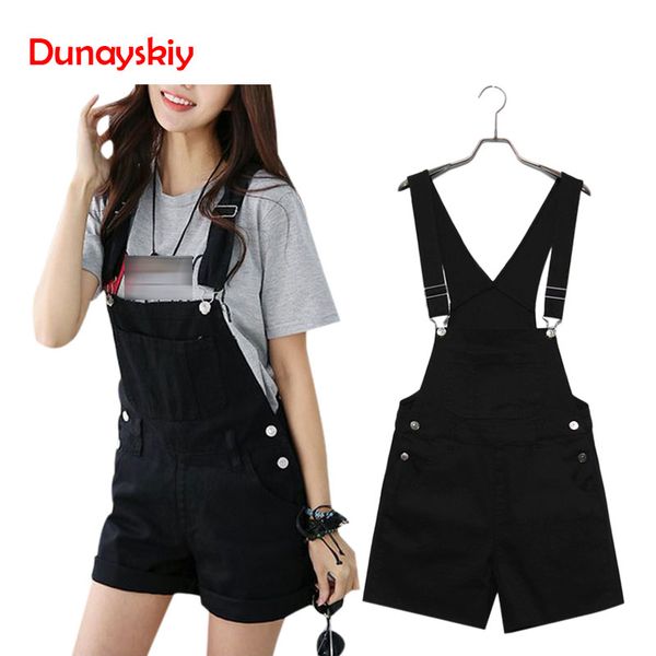 

women summer denim shorts overalls casual loose slim denim candy color pockets straps shorts, White;black