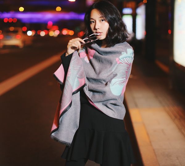 

fashion-imitation cashmere scarf the lady spring and autumn edition of korea goes withhick coat warm l winter shawl dual purpose, Blue;gray