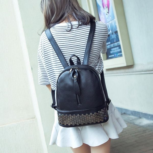 

girls backpack rivet bag korean new ladies backpack college style simple leisure travel bag