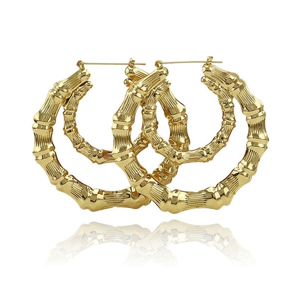 

bamboo large double hoop earrings for women western simple huggie earring exaggerated fashion jewelry 2 colors golden rose gold, Golden;silver