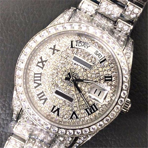 

calendar full diamond 41mm 18k luxury watch automatic movement sapphire mens watches designer wristwatches 316 stainless steel, Slivery;brown