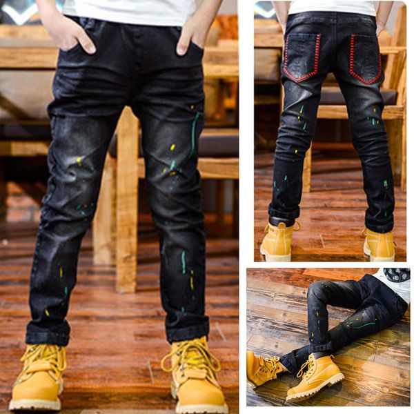 

diimuu 6-11y young boy boys slim straight jeans casual trousers kids child fashion denim long pants autumn winter baby bottoms y200409, Blue