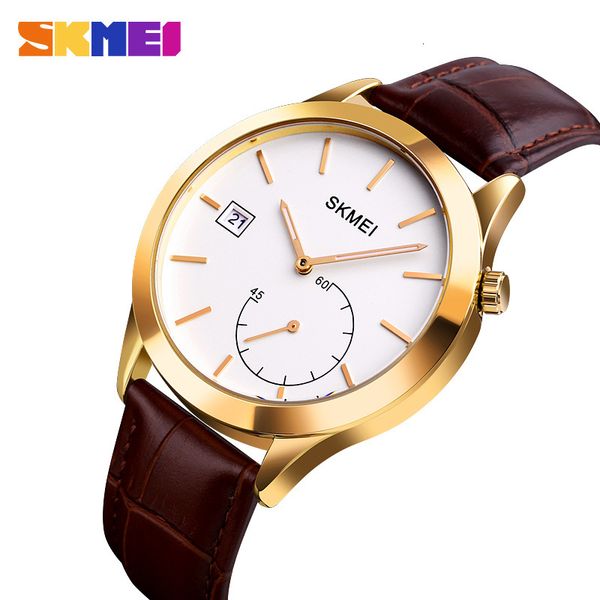 

new skmei business men quartz watch waterproof leisure watches calendar wristwatches leather/steel strap relogio masculino man, Slivery;brown
