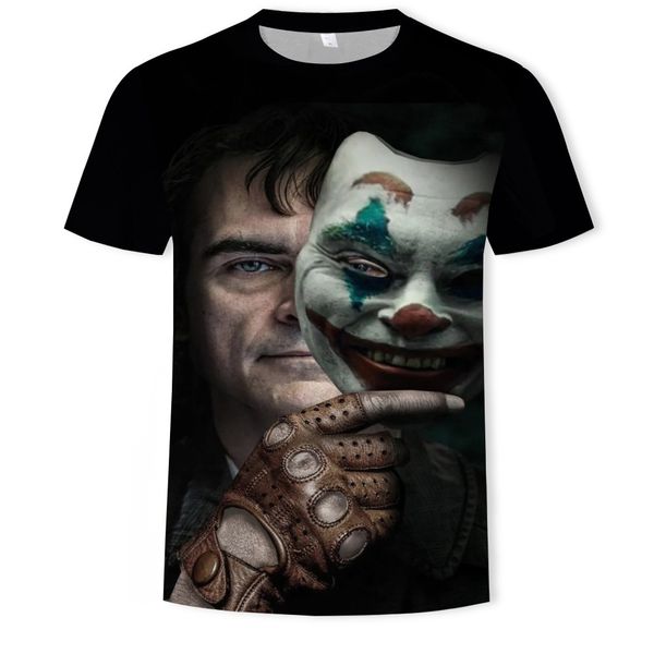 

mens designer clown mask 3d digital printing round collar short sleeve t-shirt, White;black