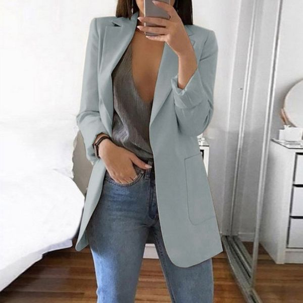 

long sleeve jacket suit open front jacket casual women pockets cardigan blazer turn-down work office outwear ladies blazer top, White;black