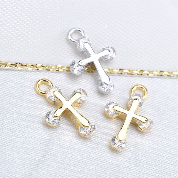 

6pcs 13mm 24k champagne gold color plated brass with zircon cross charms pendants diy jewelry accessories, Bronze;silver