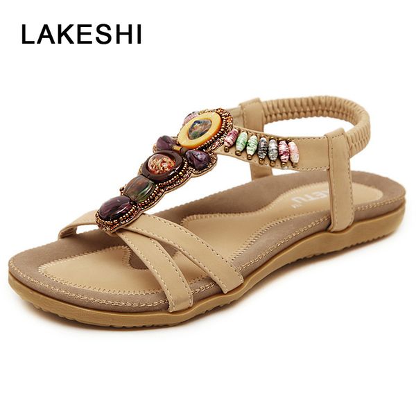 

women sandals summer beach sandals flip flops bohemian women shoes fashion beaded flat, Black