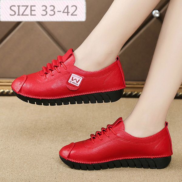 

round toe pu ladies loafers shoes comfortable rubber flat shoes women lace-up flats genuine leather women autumn spring, Black