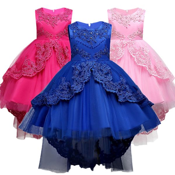 

summer kids formal for girls flower pageant birthday party princess dress girl clothes 14 years q190522, Red;yellow