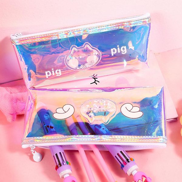 

cute pig quicksand oil pencil bag student stationery cosmetic case pouch