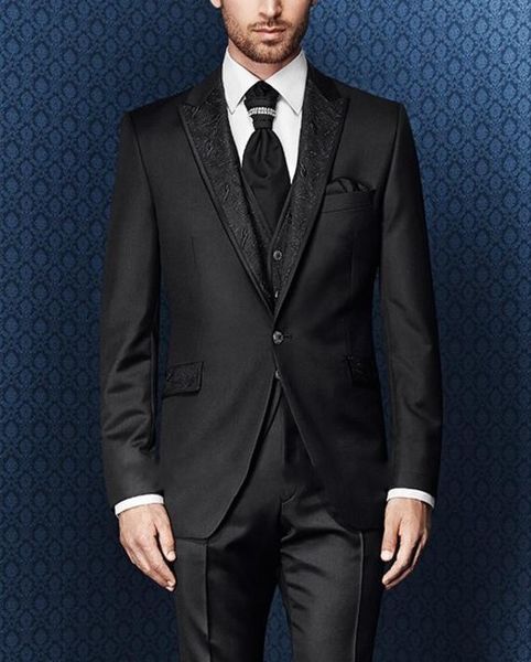 

fashion black groom tuxedos peak lapel groomsmen mens wedding dress man jacket blazer prom dinner 3 piece suit(jacket+pants+vest+tie) 1881, Black;gray
