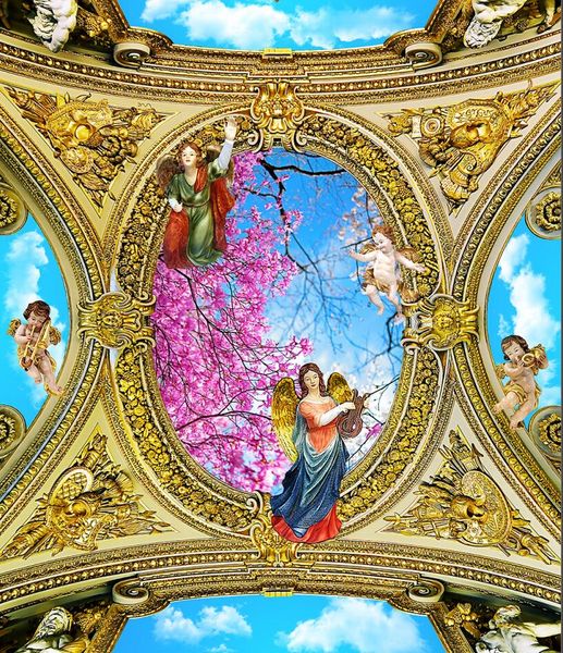 

3d angel european zenith luxury european angel angel emboss ceiling wallpaper