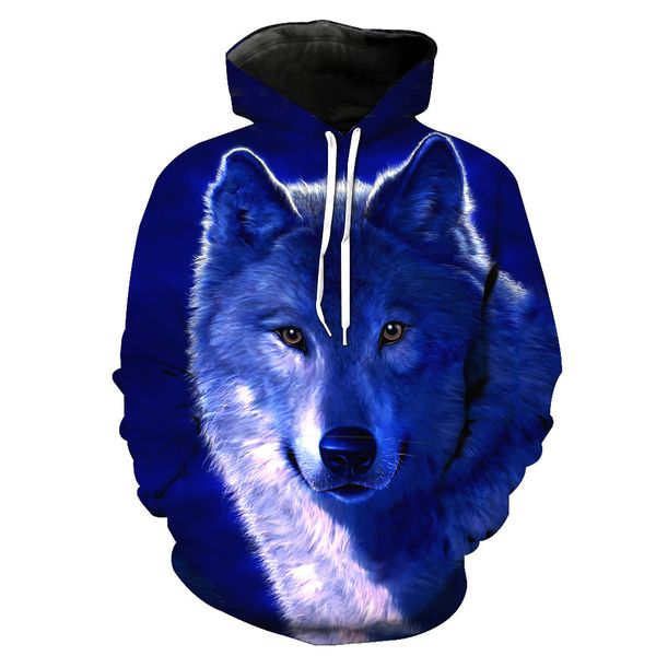 

digital wolf head printing cap pocket cover men's fashion hat men's clothing sweatshirts printing blouse hoodies, Black