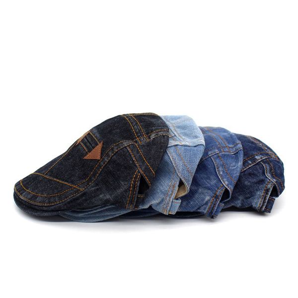 

new washed denim beret double arrow peaked cap male fashion sun hat worn old retro forward hat, Blue;gray