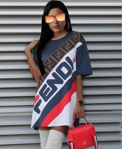 

женщины случайные футболки платья д.с. fendi алфавит печати мини-юбка лето шеи короткий рукав платья мода новый стиль экипажа s-xxl, Black;gray
