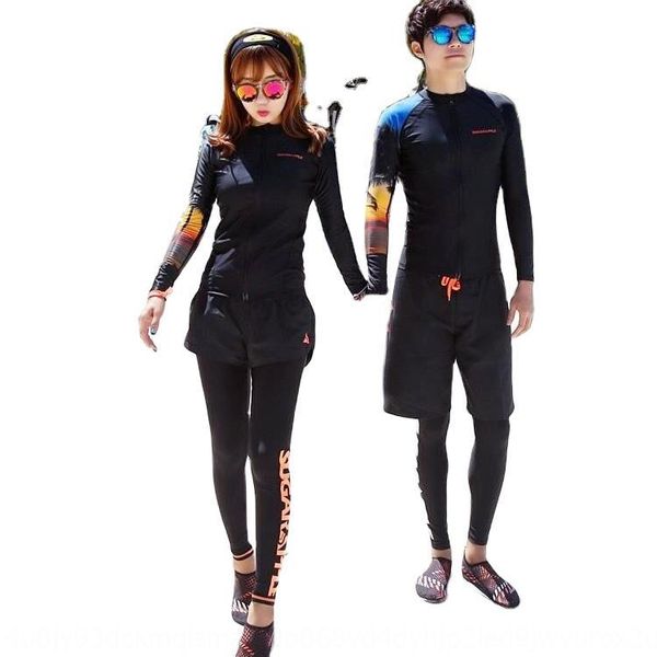 

2020 slim zipper swimming sunscreen long sleeve swim diving couple split suit color matching diving suit, White;black