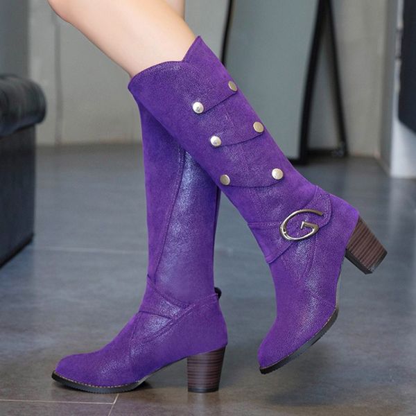 

women's boots fashion round toe high heels square thick knee high boots women's fashion scrub winter warm snow shoe #903, Black