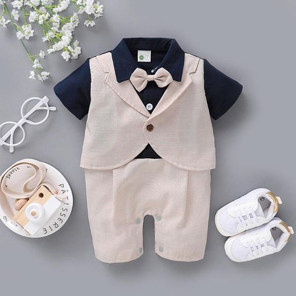 

newborn baby boys clothes set causal short sleeve gentleman bow tie shirts jumpsuit romper causal one piece baby clothing set #0, White