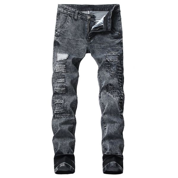 Mens Fashion Jeans Personality Ripped Slim Fit Pants Classic Denim Jeans Designer Trousers Casual Straight Elasticity Pants C1