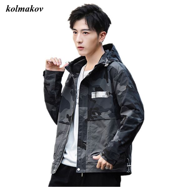 

kolmakov new arrival style men boutique jacket coat fashion casual hooded printing men's slim jacket trench dress size m-4xl, Black;brown