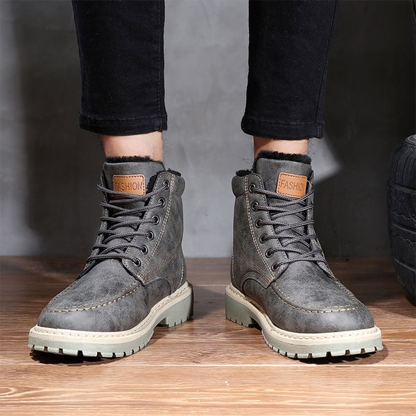 

goodrsson casual boots men plus velvet to keep warm fashion boots male lace up thick bottom solid outdoor casual sport shoes men, Black
