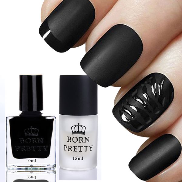 

2 bottles/set born pretty 10ml gloss black nail polish & 15ml matte surface coat set manicure nail art varnish