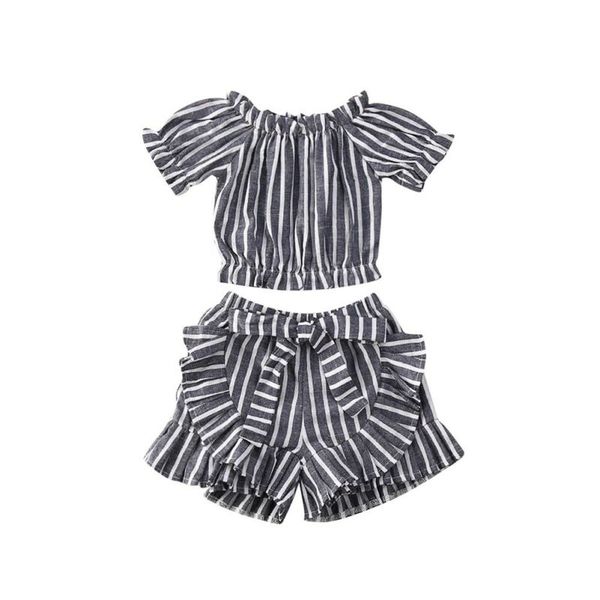 

1-6y toddle детская одежда baby girl комплекты с коротким рукавом stripe top рюшами брюки шорты нижнее одежда, White
