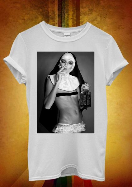 

nun smoking drink funny novelty men women t shirt vest funny clothing casual short sleeve, White;black