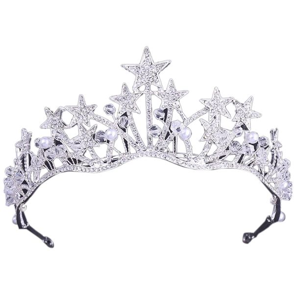

rhinestone gold hair accessories flower star crown tiaras headpiece women diadem wedding, Golden;white