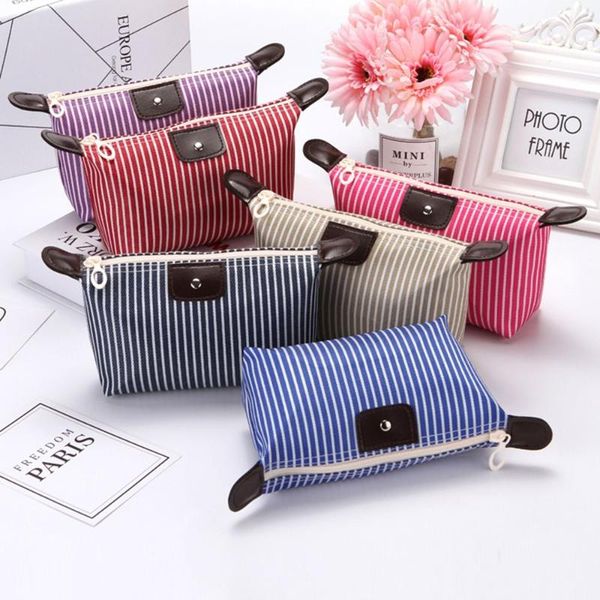 

new vintage women cosmetic case cotton striped retro makeup bag beauty organizer travel pouch necessarie toiletry wash bag
