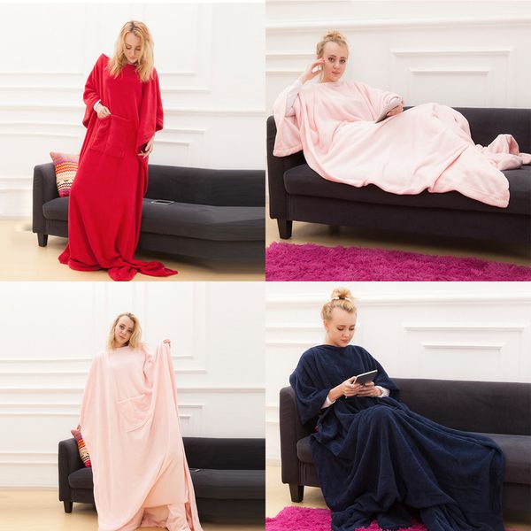 

winter hooded blanket with sleeves for women thick warm outdoor sports large cloak soft flannel blankets creative lazy blanket