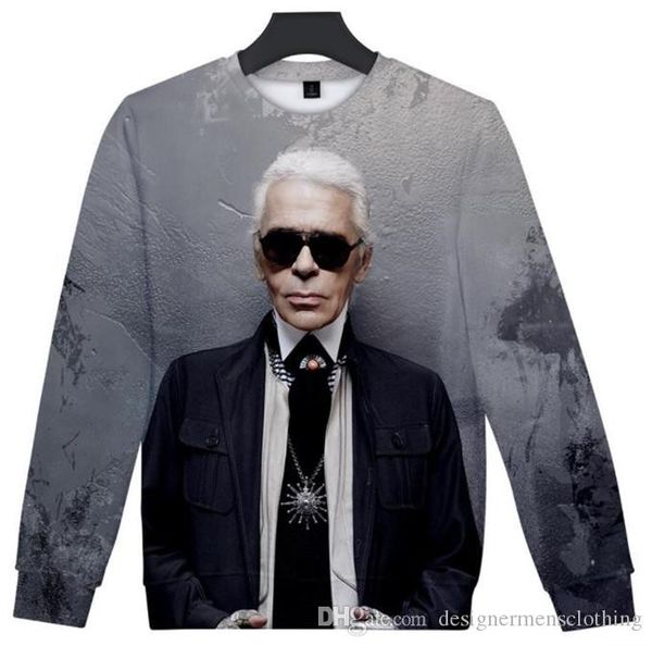 

karl 3d digital print mens designer hoodies lagerfeld fashion long sleeve round neck mens cool sweatshirts, Black