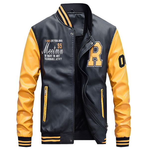 

men's pu leather autumn winter man jacket 2019 fleece warm men coat baseball stand overcoat male clothes outwear, Black;brown