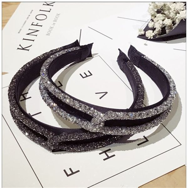 

korea handmade rhinestone crystal knot wide hairbands for women head wear hair accessories autumn winter-smawhrb002d