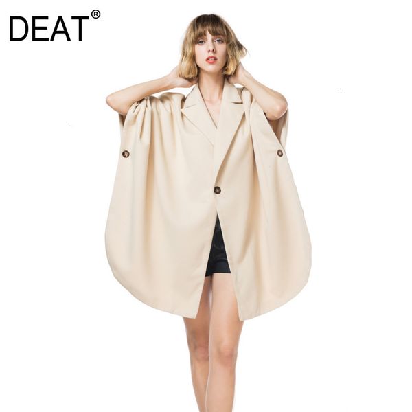 

deat] 2019 autumn winter new pattern vintage style leisure v collar solid loose temperament one button cloak wool coat at728, Black