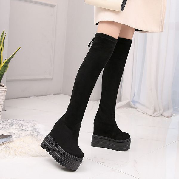 

thigh high boots black platform wedges boots for women platform shoes over the knee high long boot heel winter