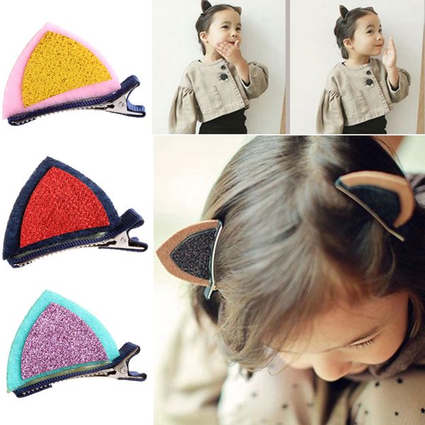 

new kids hair accessories lovely baby girls cat ears hairpins sequins hair clip, Golden;silver
