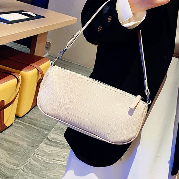 

fashion crocodile pattern shoulder womens bag new small bag simple retro pu baguette shape handbags cortex women tote bags purse