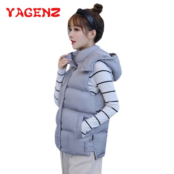 

yagenz down cotton vest women plus size short coat autumn hooded down vest women warm jacket&outerwear chalecos para mujer 506, Black;white