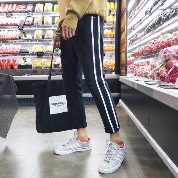 

summer new jeans men's fashion casual tear hole denim pants man streetwear trendy wild hip hop loose trousers male clothes, Blue