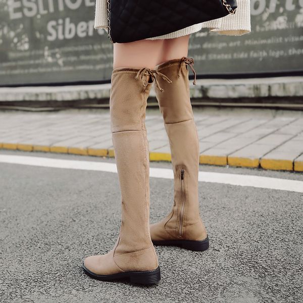 

2019 size 35-40 women over the knee boots female long sock suede snow boots ladies luxury low heels flats round-toe winter shoes, Black